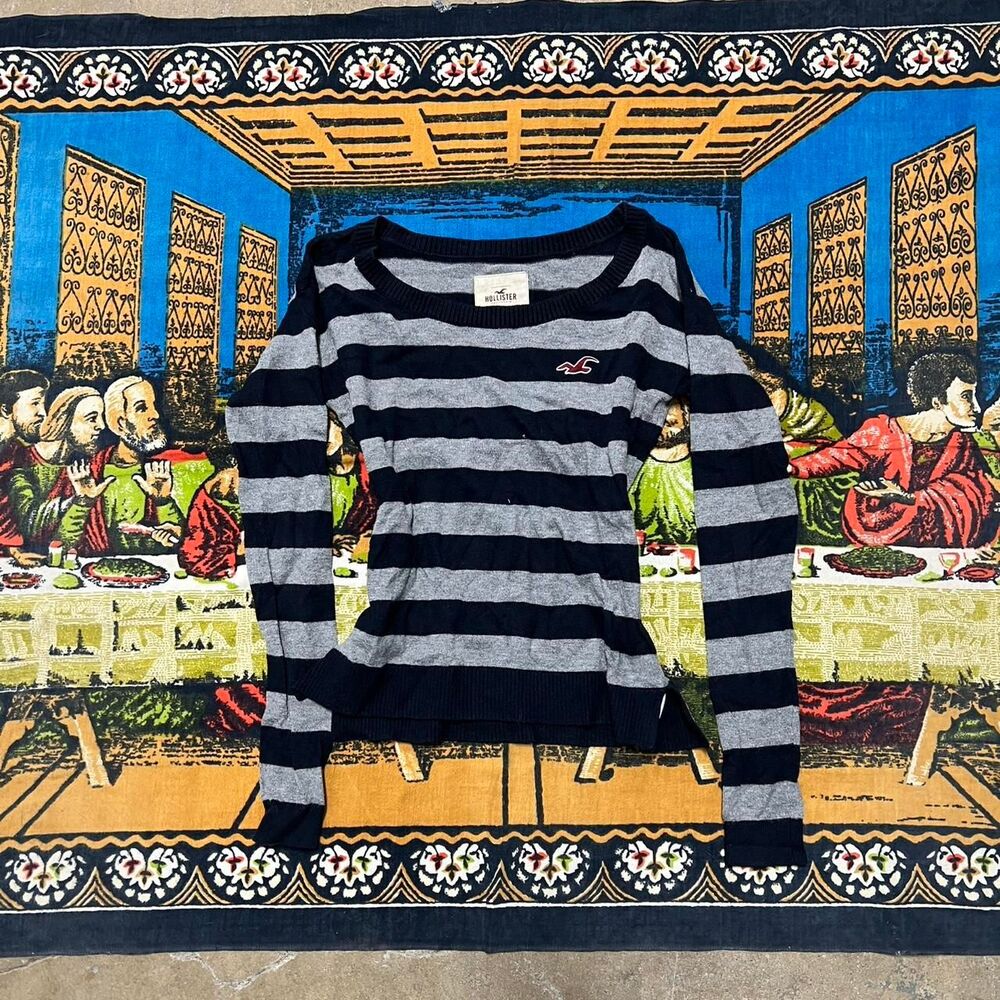 Hollister Co baby doll shirt striped long sleeve black grey size xs bella punk